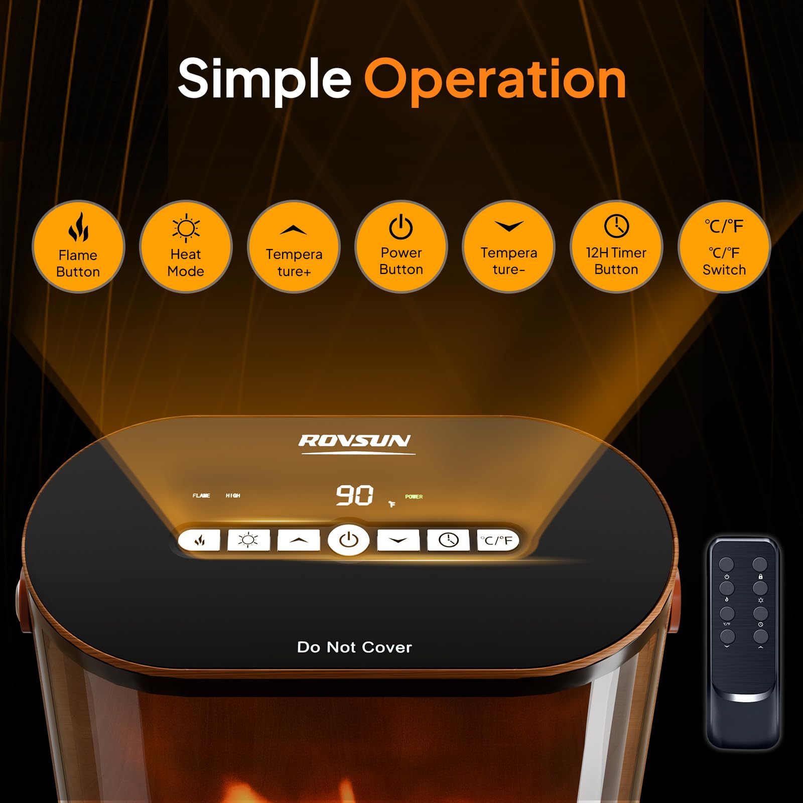 ROVSUN 1500W 120V Electric Fireplace Heater with Remote & Timer