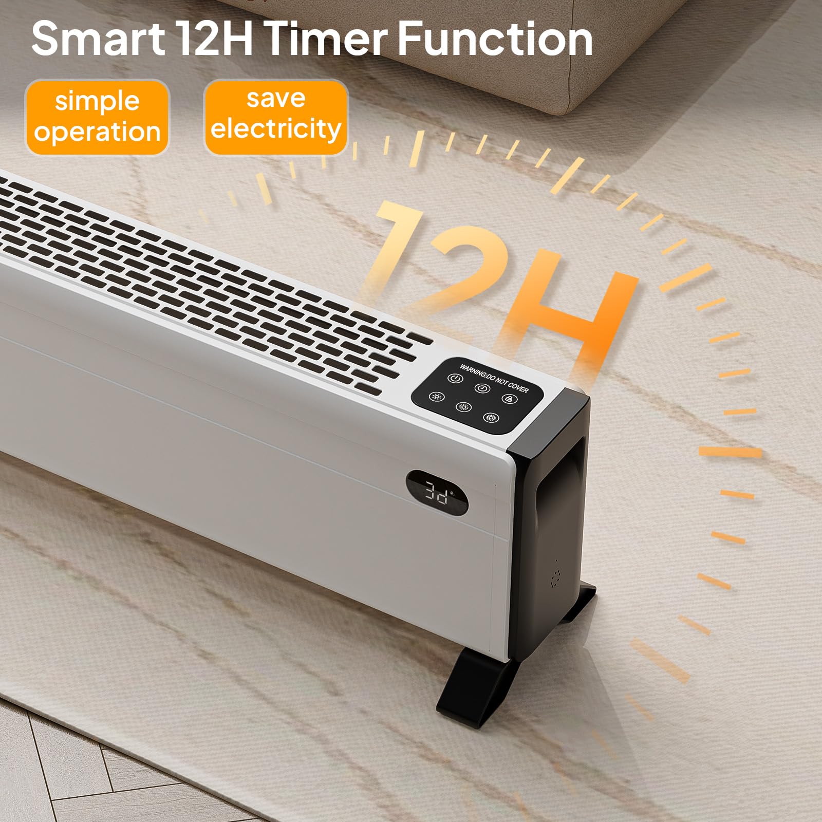 32'' 1500W 120V Electric Baseboard Heater with Remote White