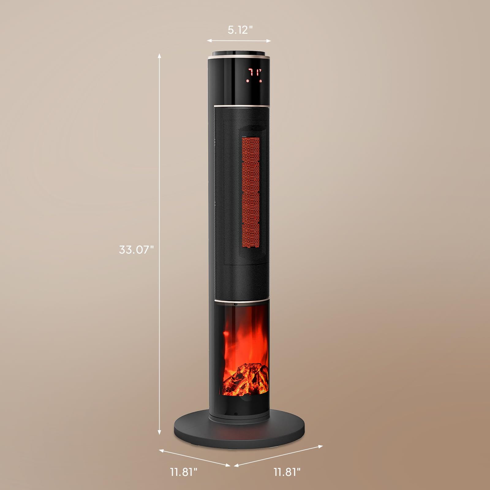 33"H 1500W 120V Electric Space Heater with Remote Black