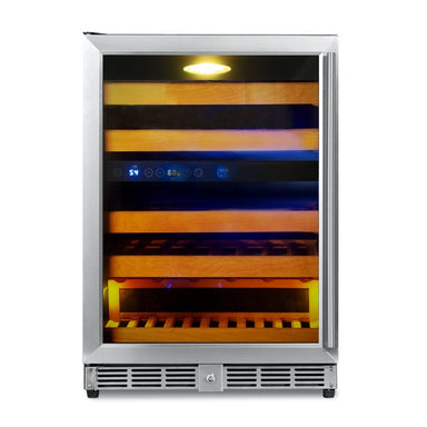 Kingsbottle 44 Bottles 24 Inch Under Counter Dual Zone Wine Cooler Drinks Wine Coolers Glass Door with Stainless Steel Trim / Left Hand Hinge / 2-Year Warranty (Free) KBU50DX-SS LHH