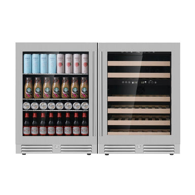 Kingsbottle 48" Ultimate Under Bench Wine Fridge and Bar Refrigerator Combo Wine & Beverage Cooler Combos Glass Door With Stainless Steel Trime / 2-Year Warranty (Free) KBU145BW3-SS