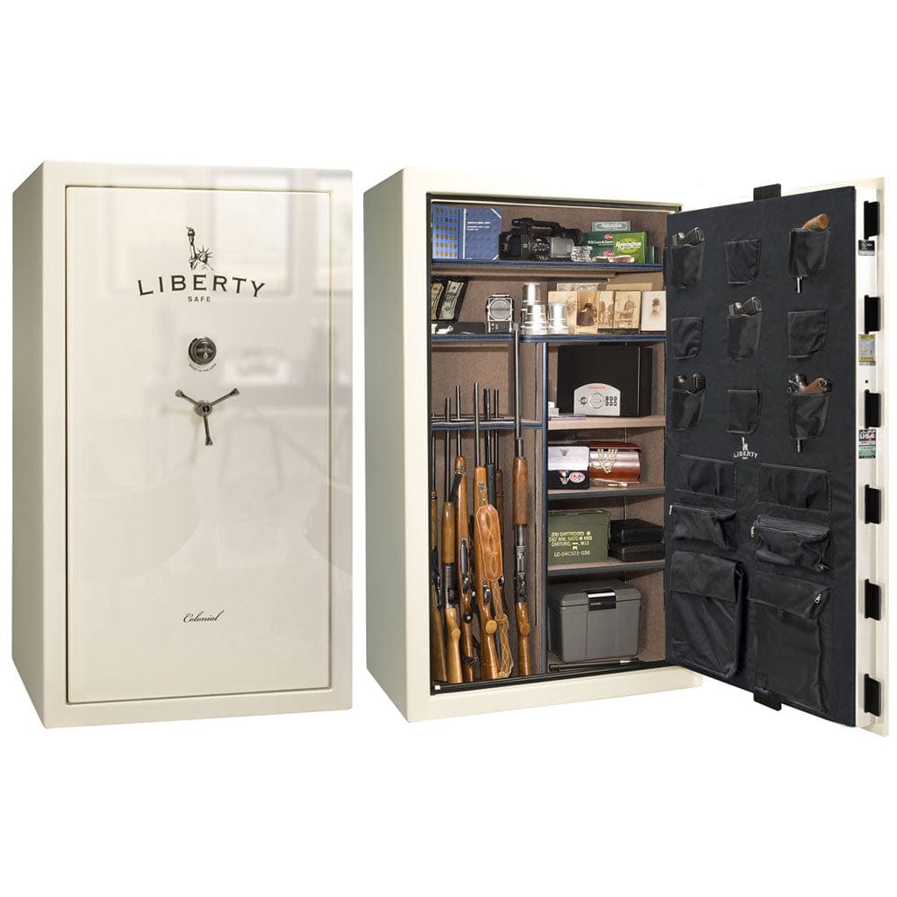 Liberty Liberty Gun Safe Colonial 50 CO50 Gun Safe White Gloss / Camel Fabric / Black Chrome Hardware LIB Special Order