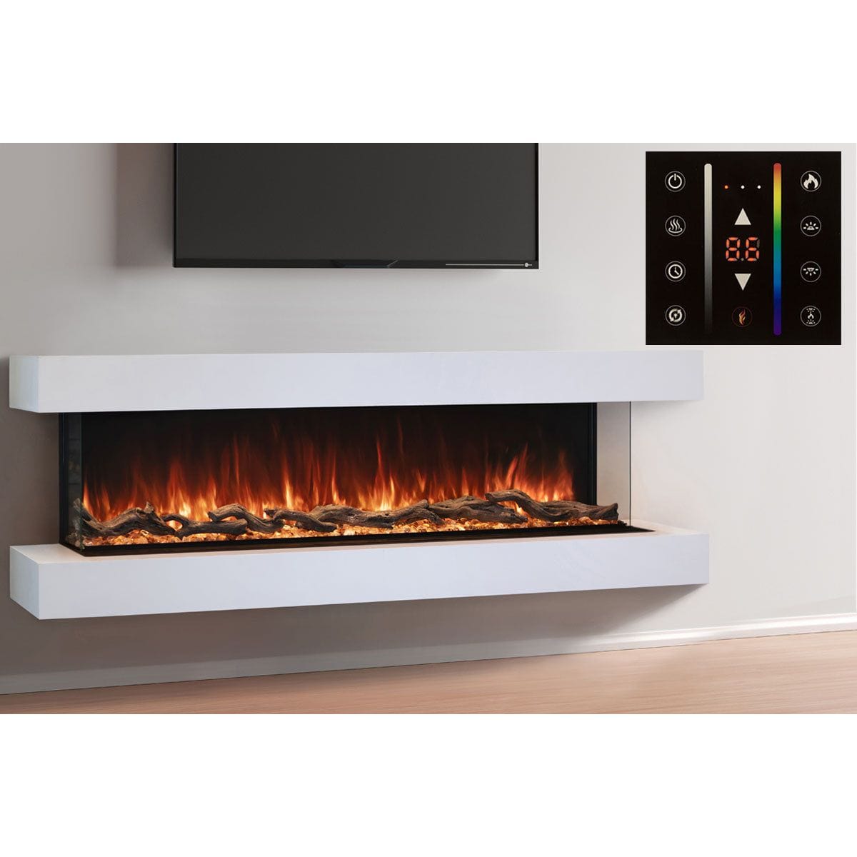 Modern Flames Modern Flames Landscape Pro 70'' Electric Fireplace Wall Mount Studio Suite | White Ready to Paint Multi-Side View Electric Fireplace Thermostat & Wall Control & Remote LPM-5616 / WMC-56LPM-RTF / TH-WTC/LP