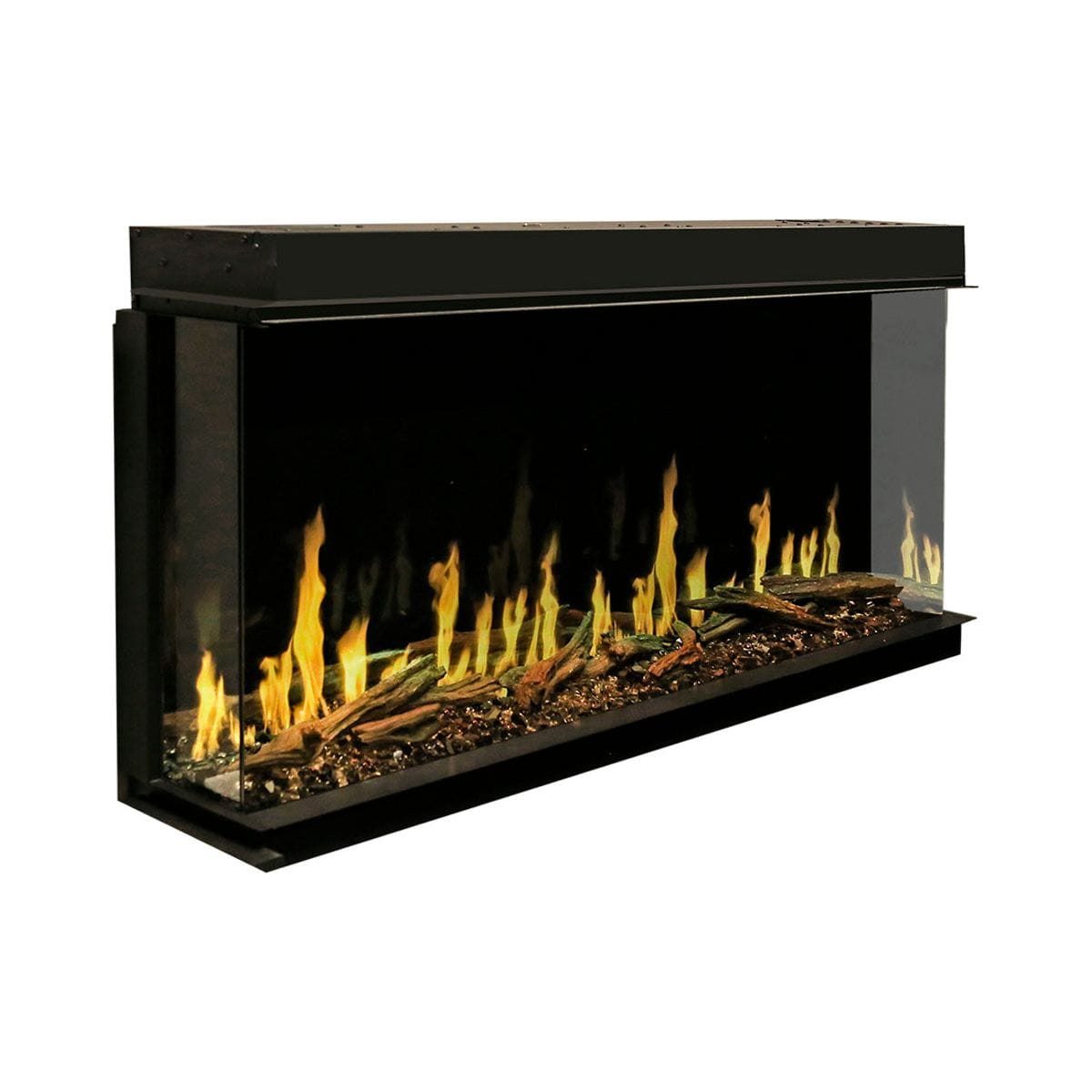 Modern Flames Orion Multi 100" Heliovision Virtual Multi-View Built-In Electric Fireplace FRONT AND SIDE VIEW