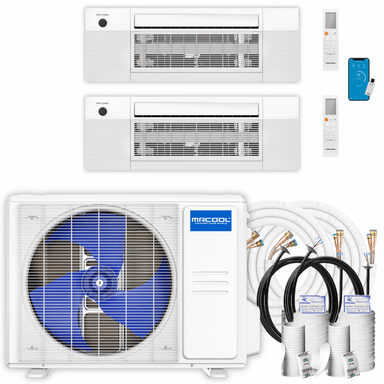 MRCOOL DIY Mini Split - 18,000 BTU 2 Zone Ceiling Cassette Ductless Air Conditioner and Heat Pump with 16 and 35 ft. Install Kit, DIYM218HPC00C02