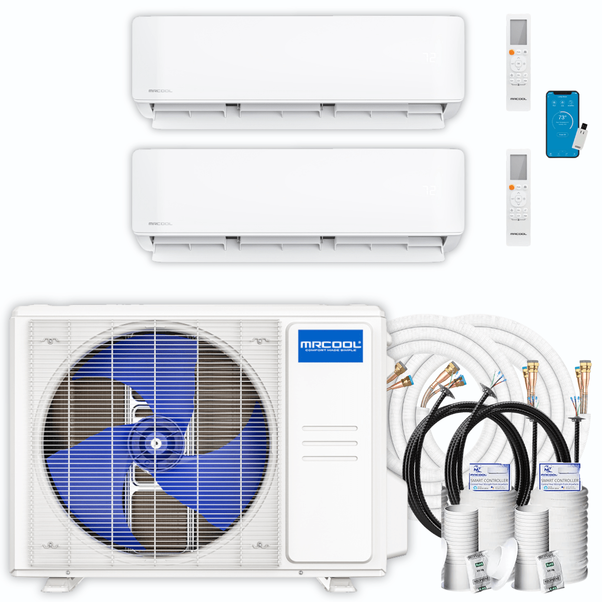 MRCOOL MRCOOL DIY Mini Split - 21,000 BTU 2 Zone Ductless Air Conditioner and Heat Pump with 50 ft. Install Kit, DIYM227HPW00C22 Mini Split DIYM227HPW00C22