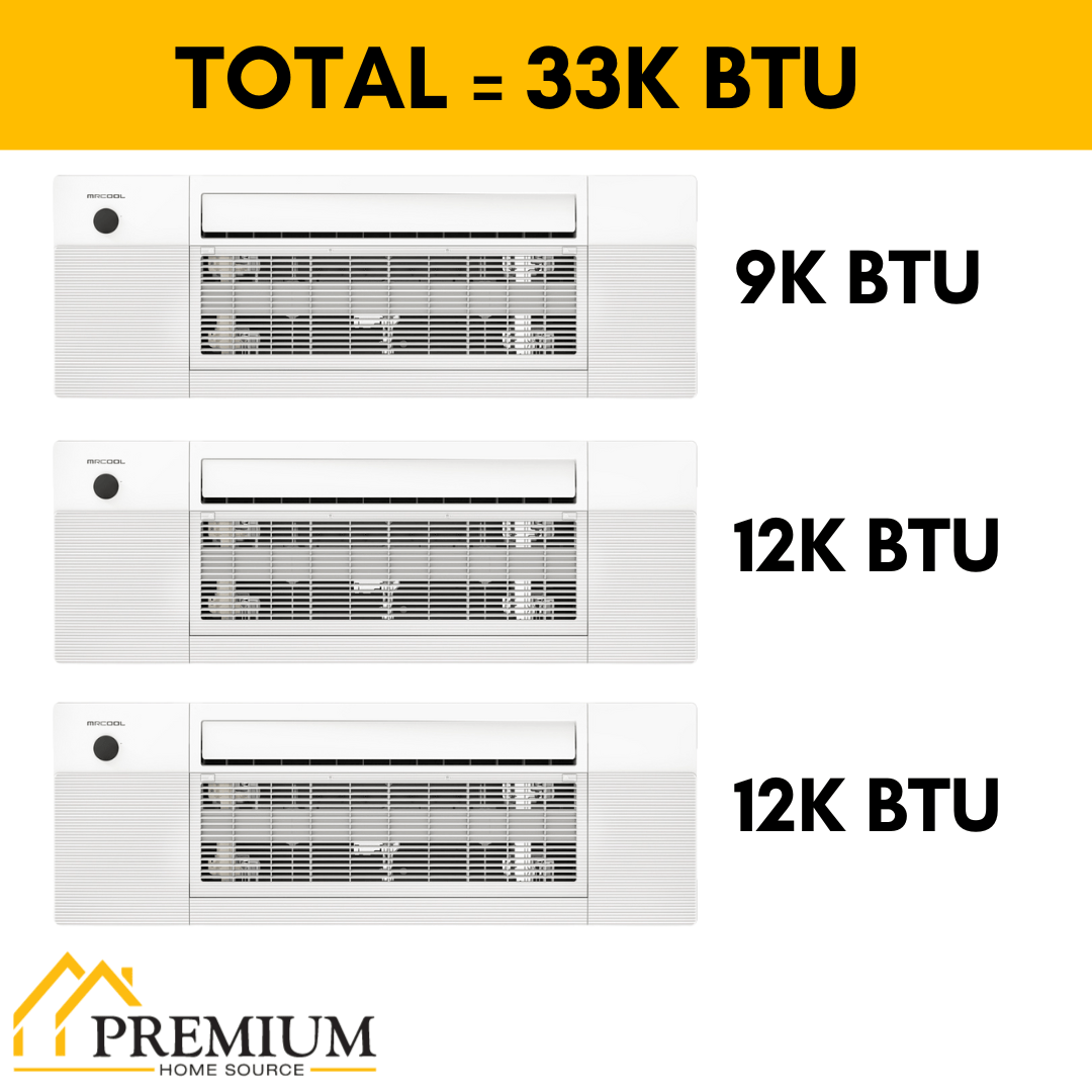 MRCOOL DIY Mini Split - 33,000 BTU 3 Zone Ceiling Cassette Ductless Air Conditioner and Heat Pump with 25 ft. Install Kit, DIYM336HPC03C28