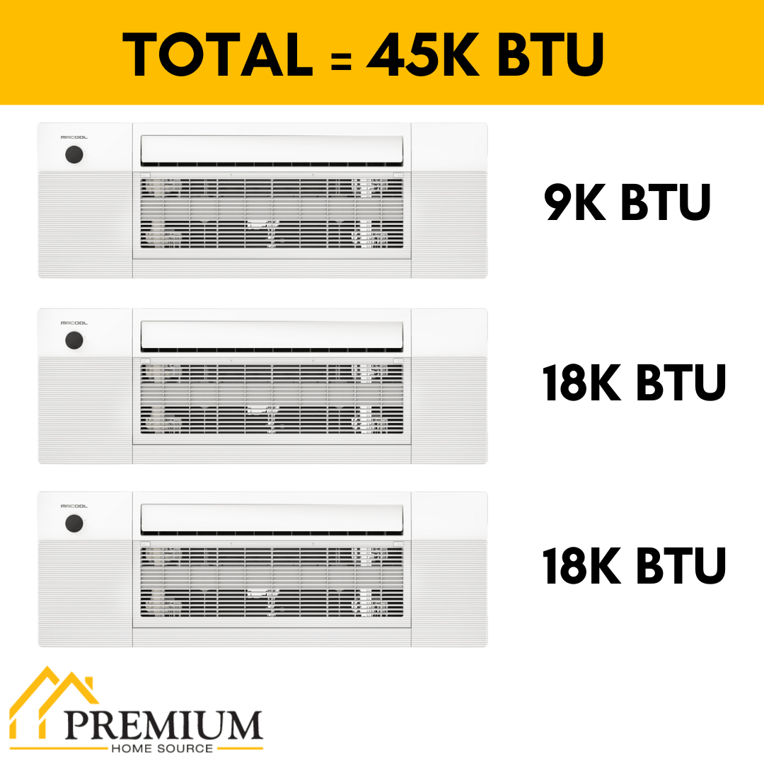 MRCOOL DIY Mini Split - 45,000 BTU 3 Zone Ceiling Cassette Ductless Air Conditioner and Heat Pump with 16 ft. Install Kit, DIY348HPC091818-16