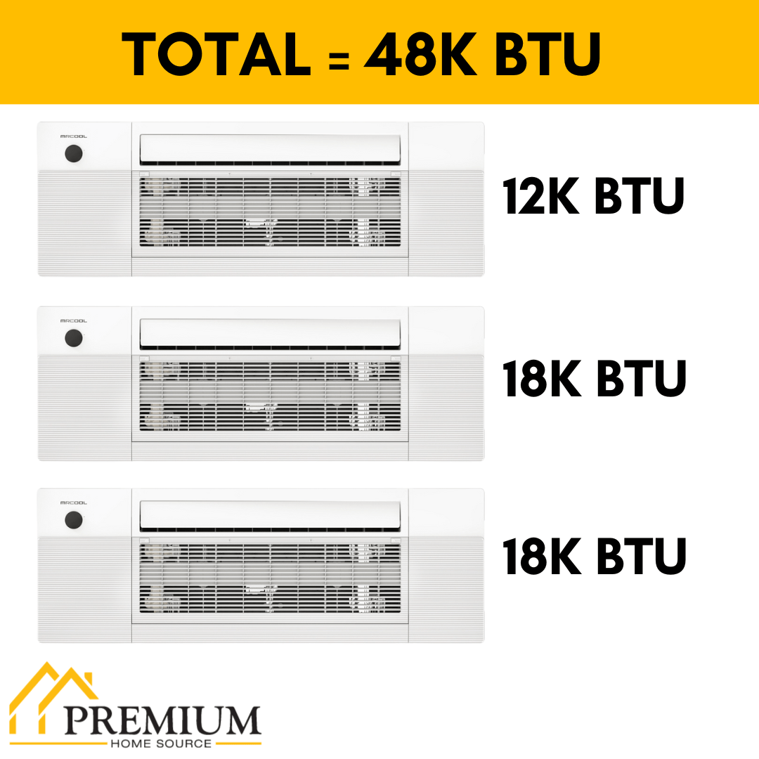 MRCOOL DIY Mini Split - 48,000 BTU 3 Zone Ceiling Cassette Ductless Air Conditioner and Heat Pump, DIY-BC-348HP121818