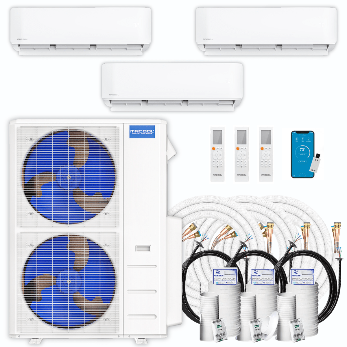 MRCOOL DIY Mini Split - 54,000 BTU 3 Zone Ductless Air Conditioner and Heat Pump with 25 ft. Install Kit, DIYM348HPW04C35