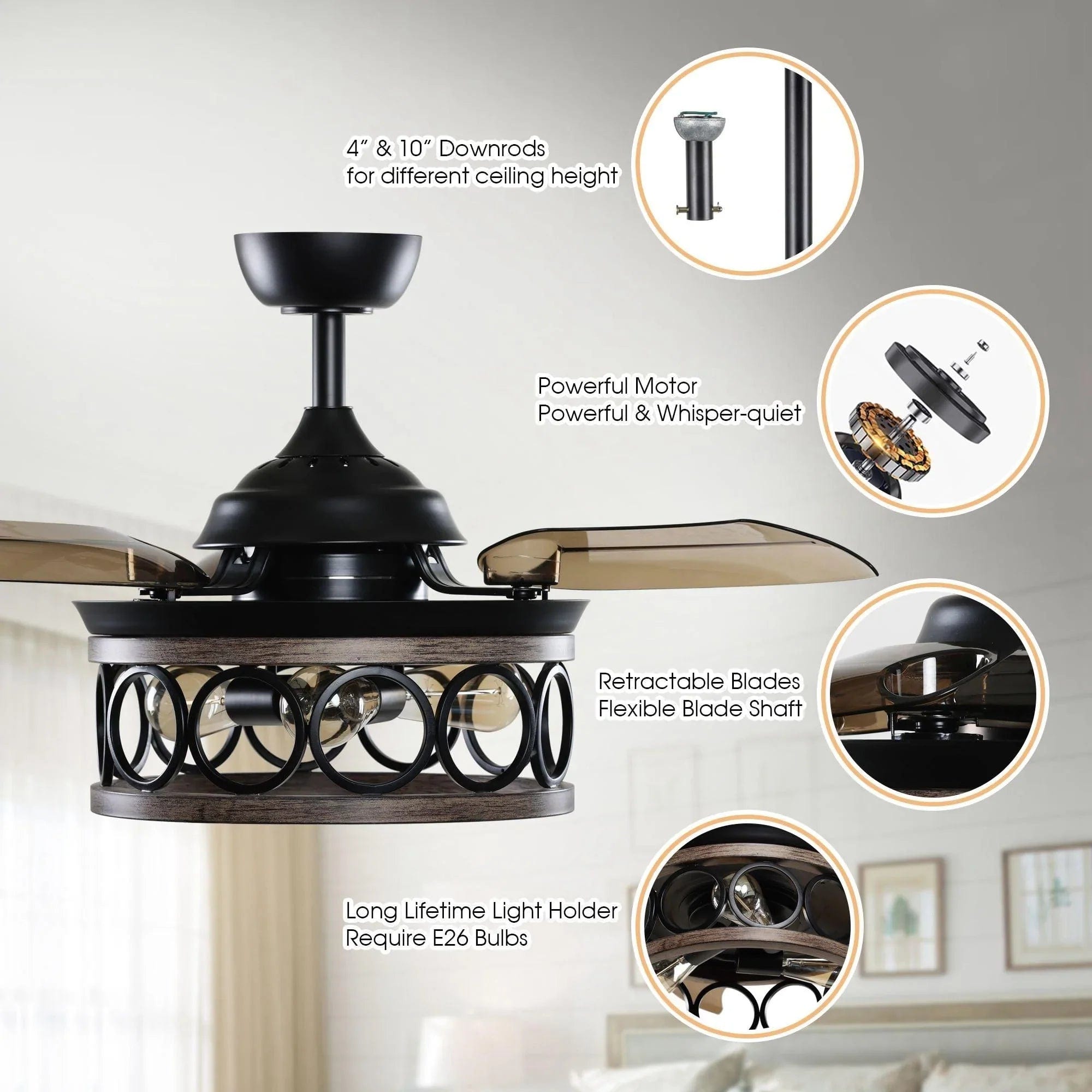 Parrot Uncle Parrot Uncle 36 In. Mirelle Farmhouse Ceiling Fan with Lighting and Remote Control Ceiling Fan F3511110V