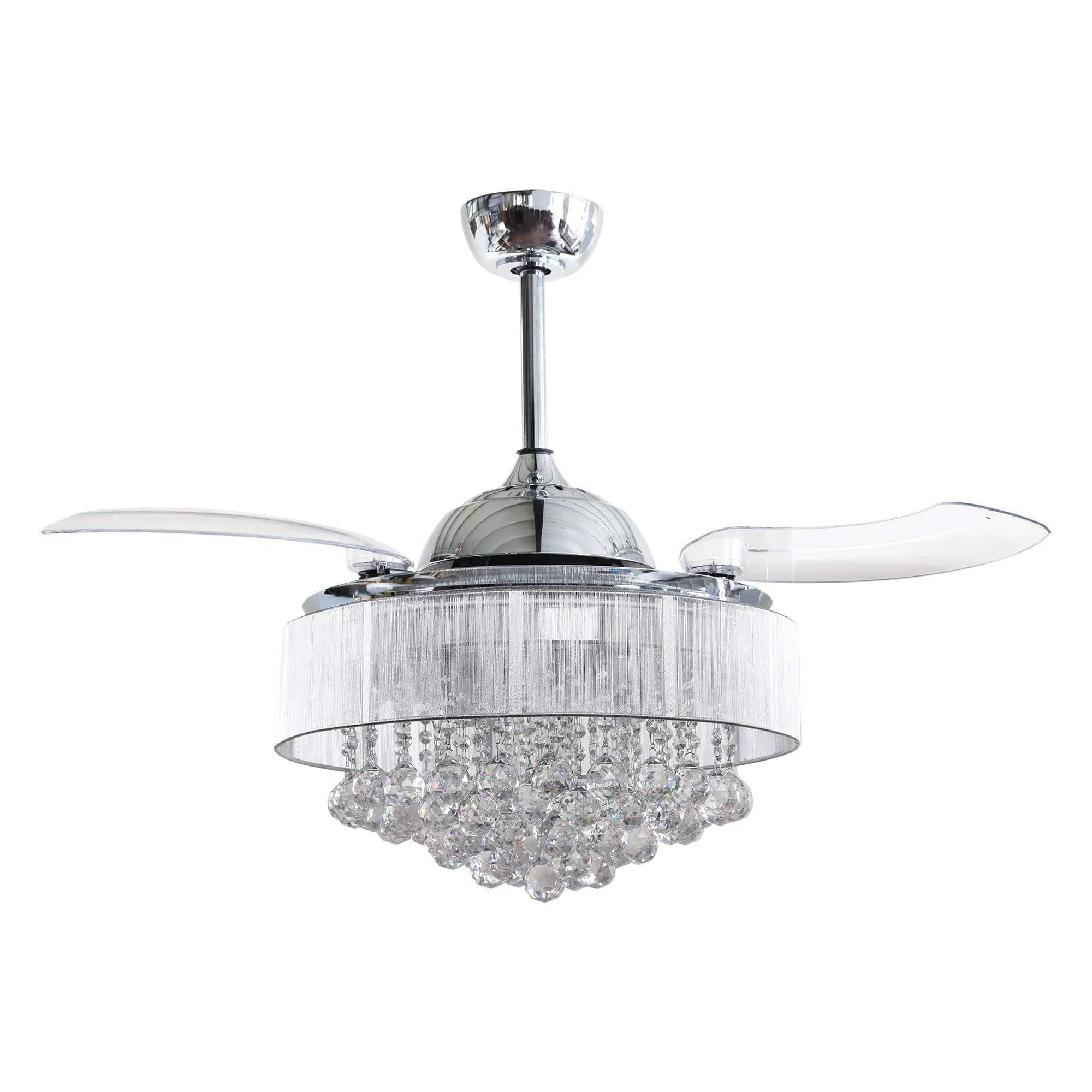 Parrot Uncle Parrot Uncle 42 In. Broxburne Modern Crystal Ceiling Fan with Lighting and Remote Control Ceiling Fan F4501110V