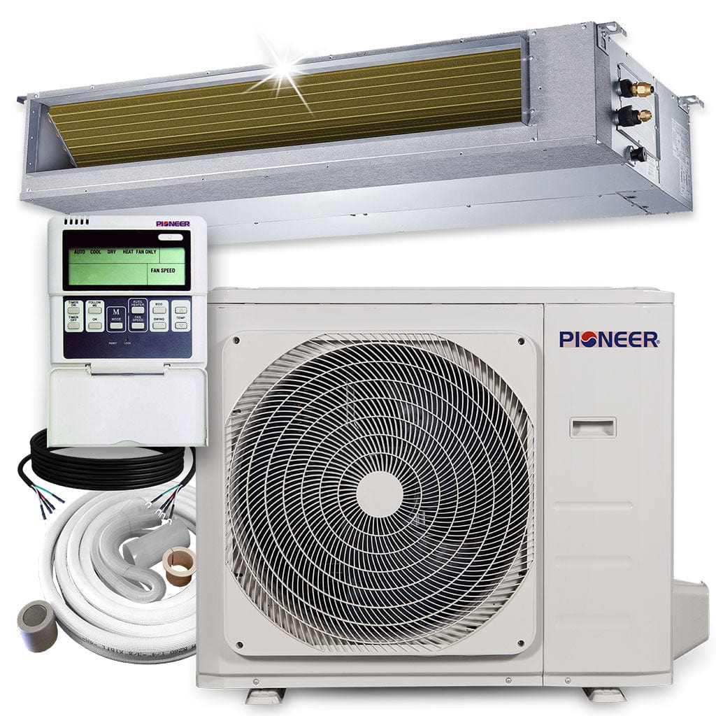 Pioneer® 36,000 BTU 15.8 SEER2 Ceiling Concealed Ducted Mini-Split Inverter+ Air Conditioner Heat Pump System Full Set 230V Full Features