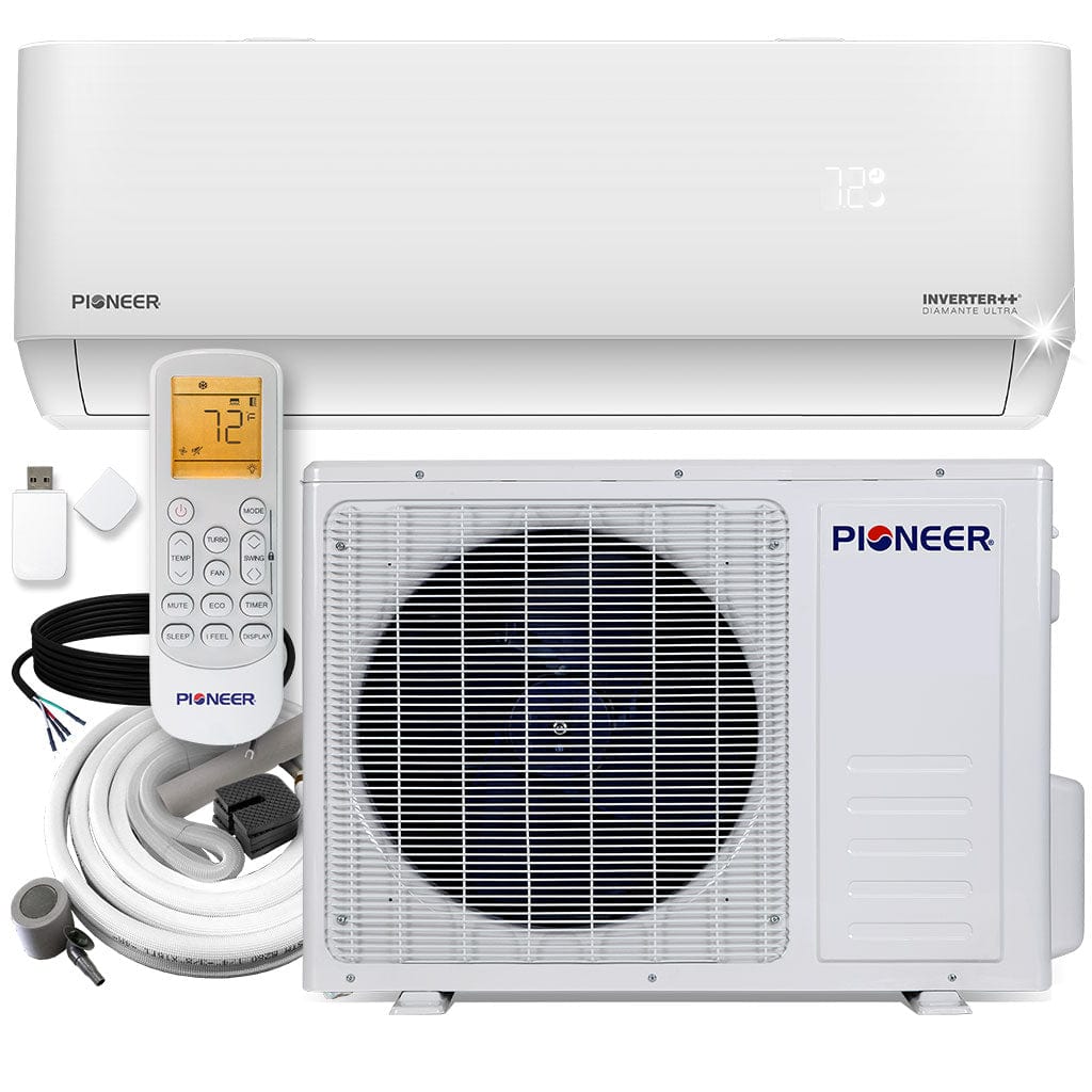 Pioneer Pioneer® Diamante Ultra 12,000 BTU 23 SEER2 Ductless Mini-Split Inverter++ Energy-Star Wi-Fi Air Conditioner Heat Pump Full Set 230V with 16 Ft. Kit WYT-22 WYT012GLFI22RL