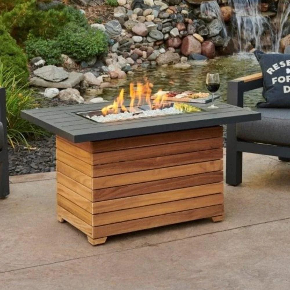 the outdoor greatroom The Outdoor GreatRoom Company Darien 42-Inch Rectangular Gas Fire Pit Table Aluminium top DAR-1224-K