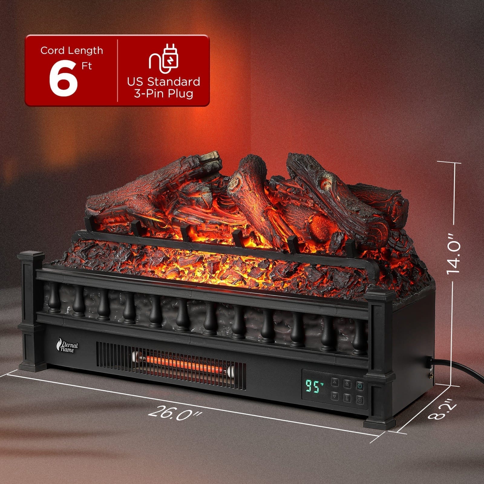 TURBRO Eternal Flame EF26-LG Smart Electric Fireplace Logs, WiFi Enabled Electric Fireplace Logs