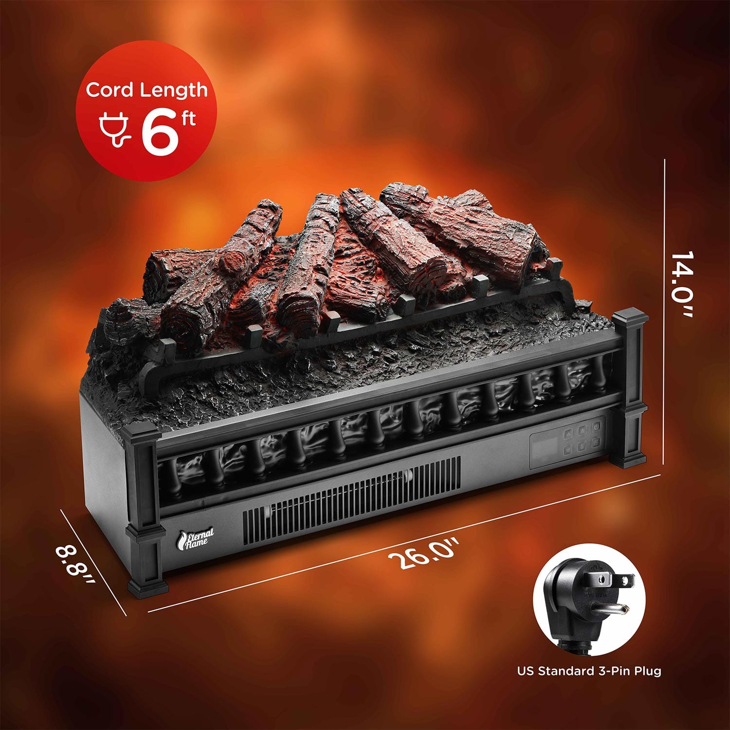 TURBRO Eternal Flame EF26-PB Electric Fireplace Logs Electric Fireplace Logs