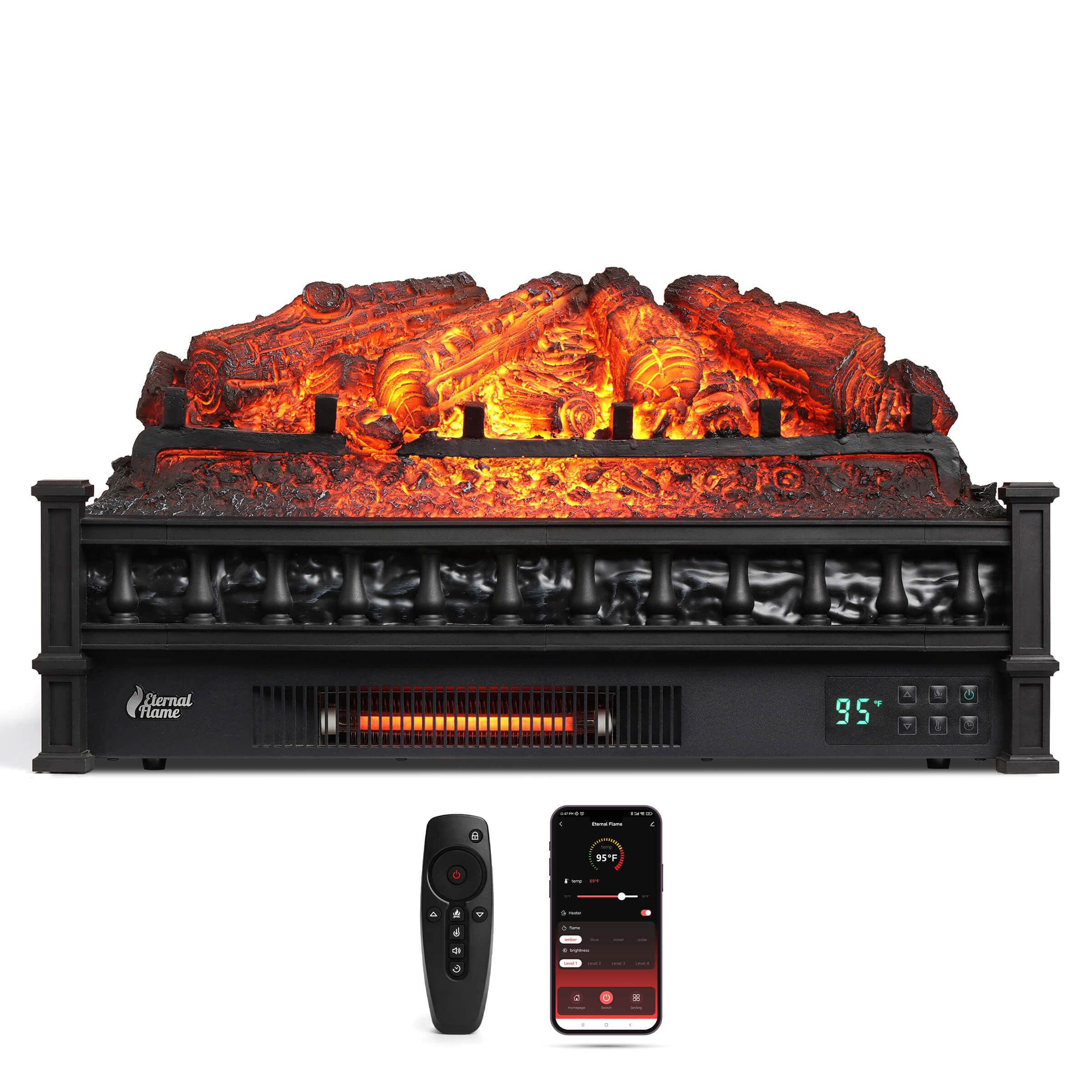 TURBRO Eternal Flame EF26-PB Smart Electric Fireplace Logs, WiFi Enabled Electric Fireplace Logs
