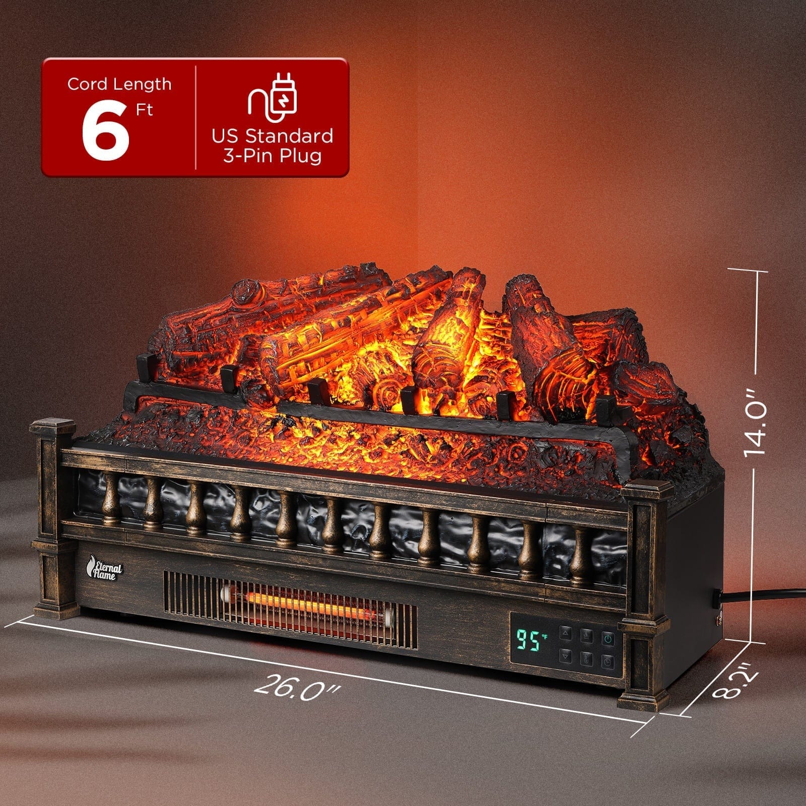 TURBRO Eternal Flame EF26-PB Smart Electric Fireplace Logs, WiFi Enabled Electric Fireplace Logs