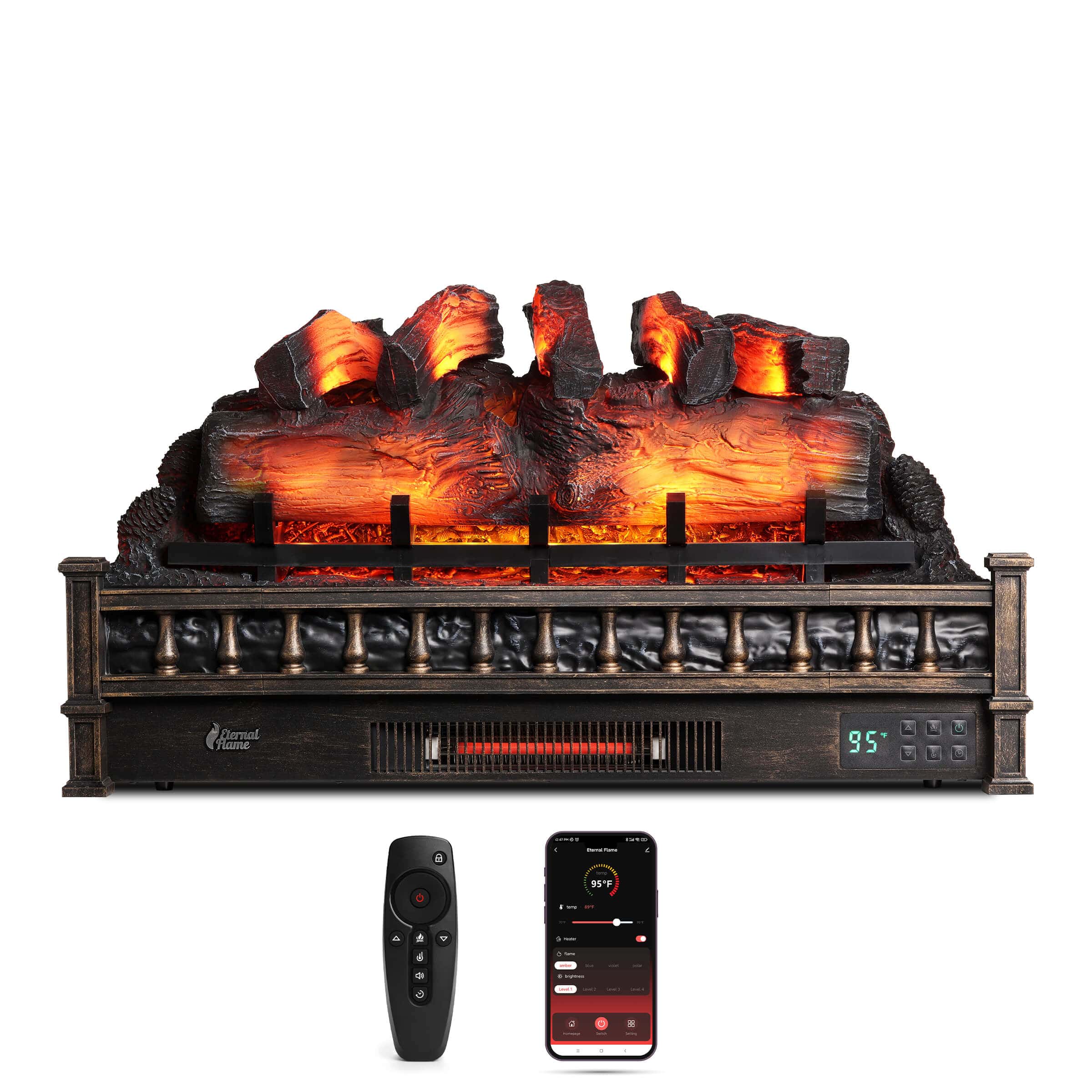 TURBRO Eternal Flame EF30-PB Electric Fireplace Logs Electric Fireplace Logs