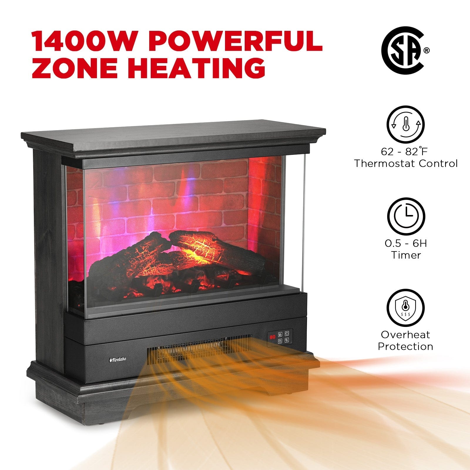 TURBRO Firelake FL27-BW Electric Fireplace Heater With Mantel Electric Fireplace with Mantel WiFi Enabled