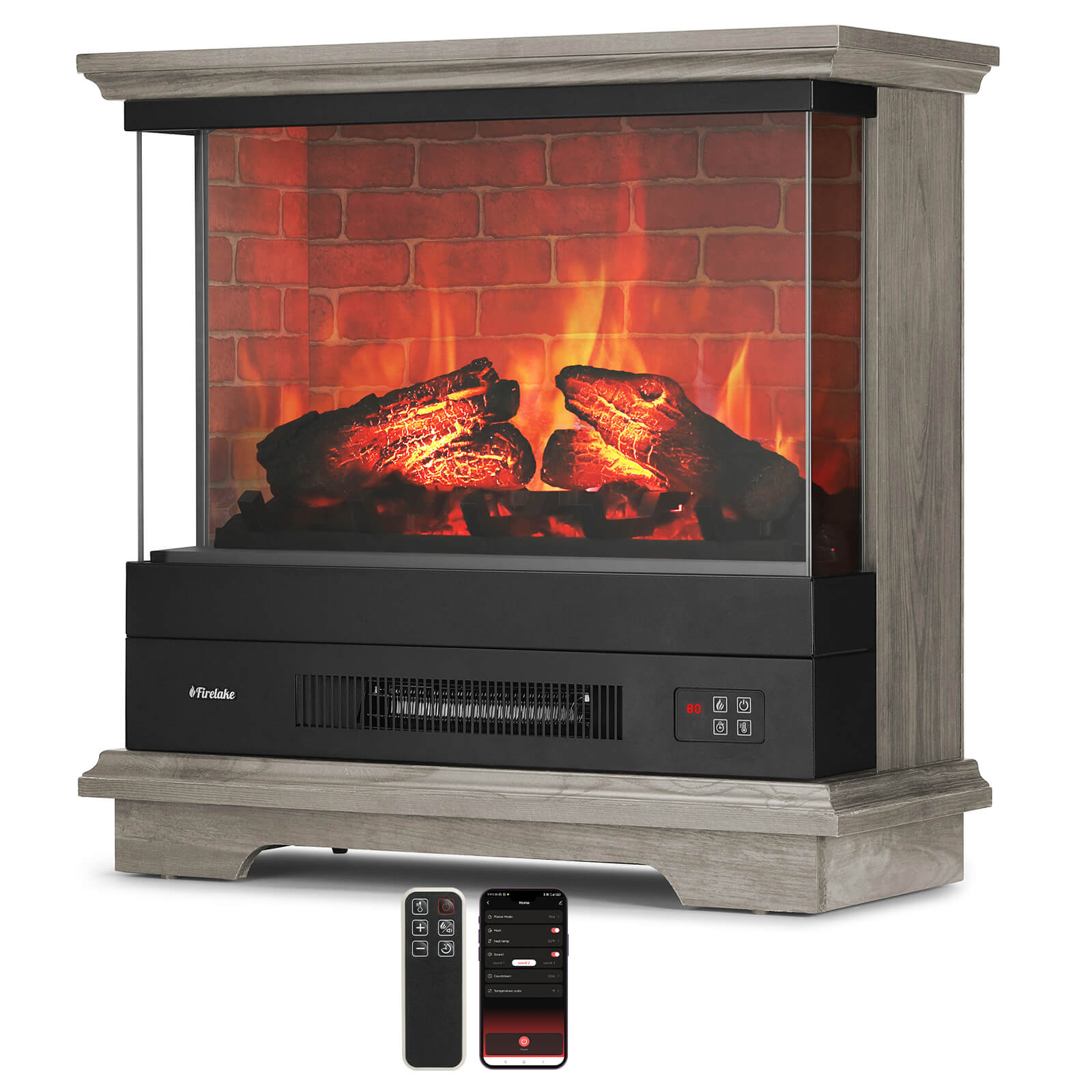 TURBRO Firelake FL27-GW Electric Fireplace Heater With Mantel Electric Fireplace with Mantel WiFi Enabled