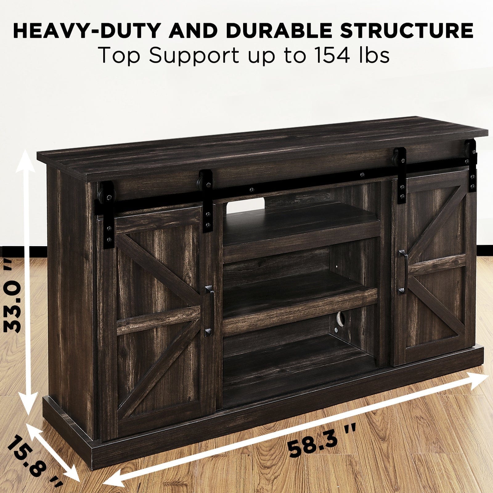 TURBRO Fireside FS58 TV Stand - Espresso (TV Stand Only) TV Stand 58 Inch (Support TVs up to 65")