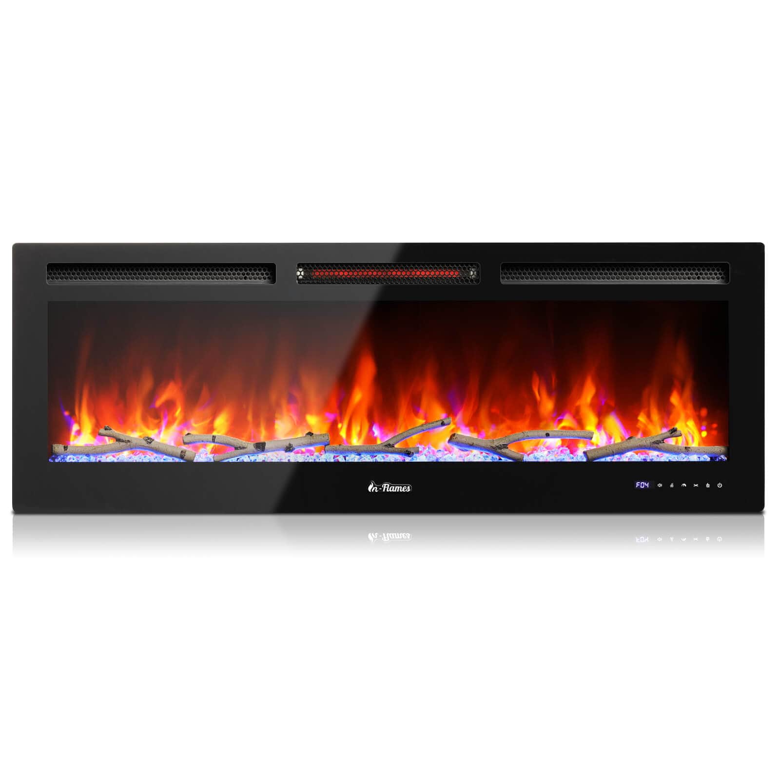 TURBRO In Flames INF50W-3D WiFi Smart Wall Mounted Electric Fireplace - Tempered Glass Wall Mounted Electric Fireplace
