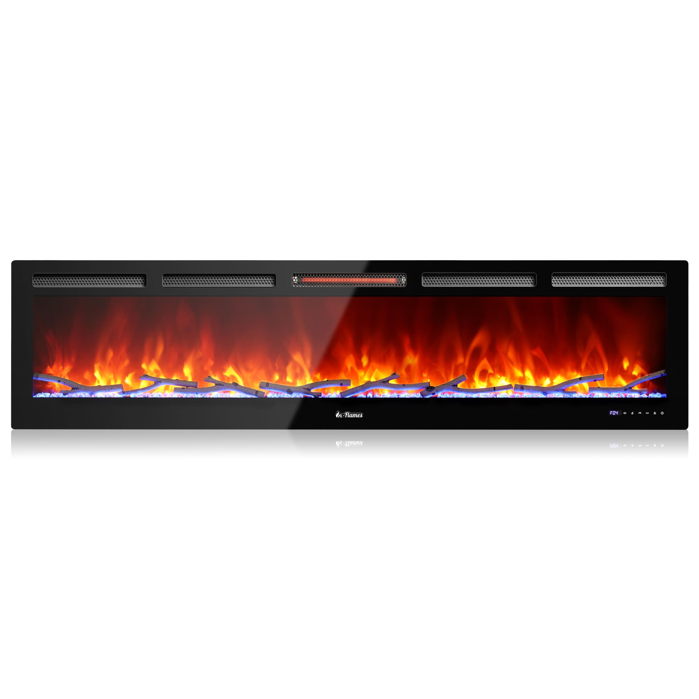 TURBRO In Flames INF72W-3D WiFi Smart Wall Mounted Electric Fireplace - Tempered Glass Wall Mounted Electric Fireplace