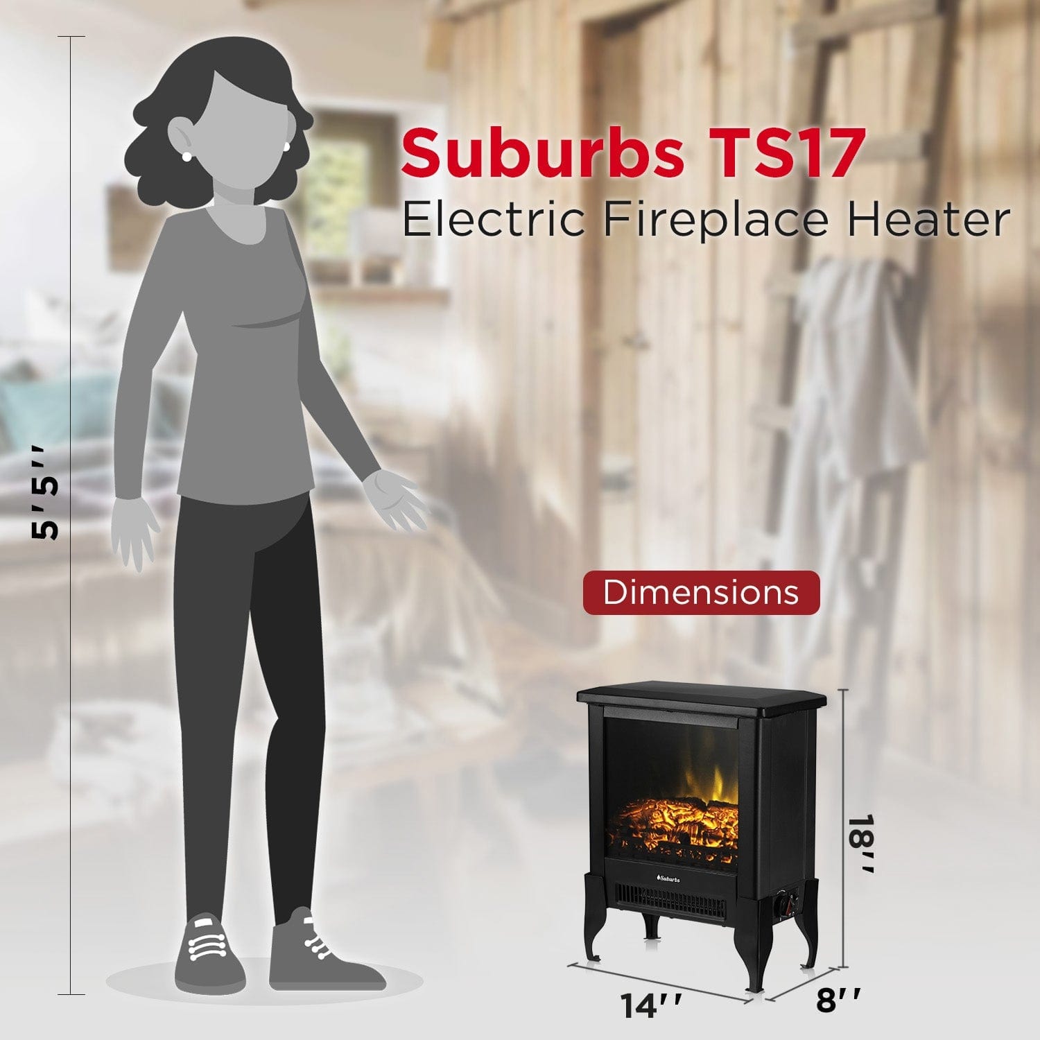 TURBRO Suburbs TS17 Electric Fireplace Stove Heater Electric Fireplace Stove