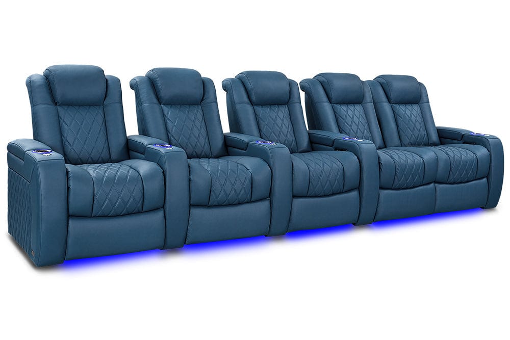 Valencia Theater Seating Valencia Theater Tuscany Ultimate Luxury Edition Semi-Aniline Italian Nappa Leather 20000 Steel Blue / Row of 5 Loveseat Right | Width: 153.75" Height: 43.5" Depth: 39.75" TuscanyUltimate-L-51