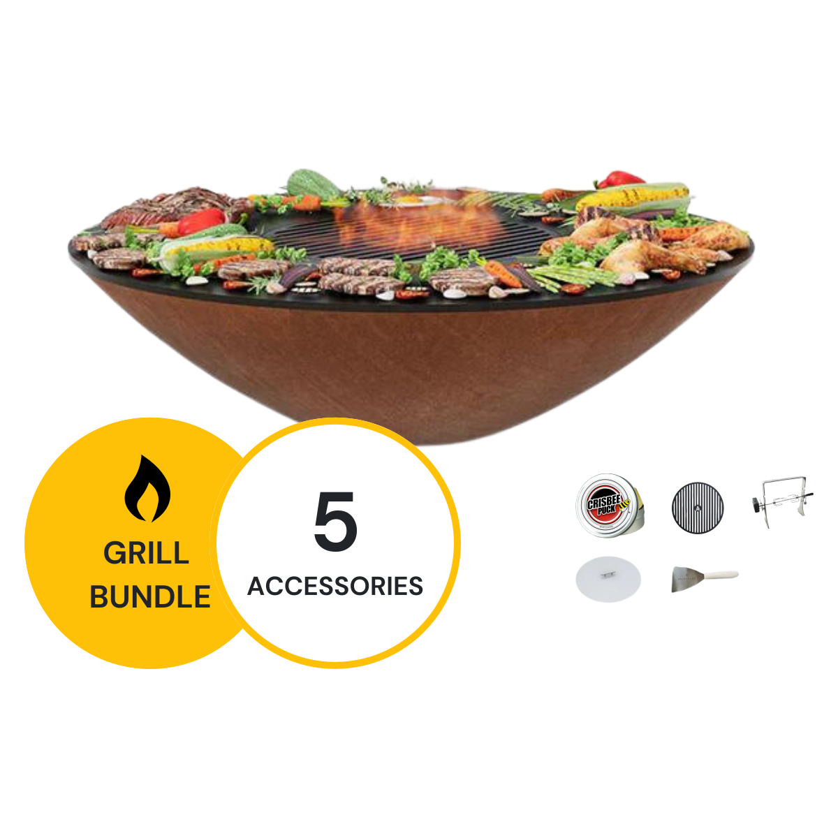 Arteflame Classic 40" Grill - Fire Pit Bowl With Cooktop - Home Chef Bundle With 5 Grilling Accessories, CLASSIC40M